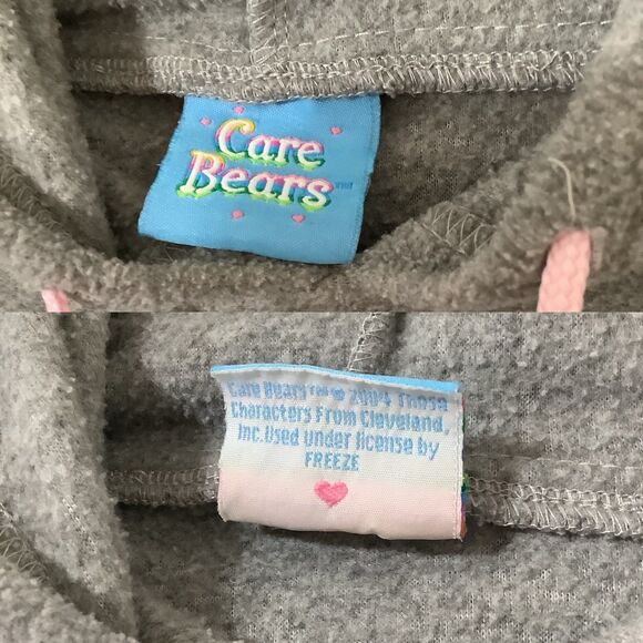 Care Bears Vintage Y2K Cozycore Kidcore Cheer Bear Christmas Grey Pink Hoodie S - Picture 12 of 12
